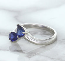 Load image into Gallery viewer, 1.11ctw Pear Blue Sapphire Snakehead Ring in 14K White Gold