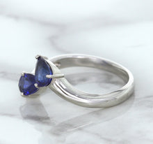 Load image into Gallery viewer, 1.11ctw Pear Blue Sapphire Snakehead Ring in 14K White Gold