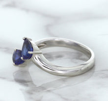 Load image into Gallery viewer, 1.11ctw Pear Blue Sapphire Snakehead Ring in 14K White Gold