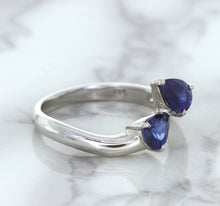Load image into Gallery viewer, 1.11ctw Pear Blue Sapphire Snakehead Ring in 14K White Gold