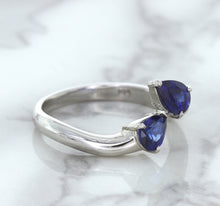Load image into Gallery viewer, 1.11ctw Pear Blue Sapphire Snakehead Ring in 14K White Gold