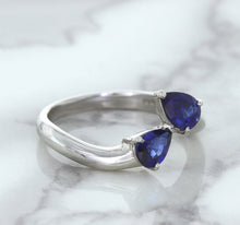 Load image into Gallery viewer, 1.11ctw Pear Blue Sapphire Snakehead Ring in 14K White Gold