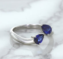Load image into Gallery viewer, 1.11ctw Pear Blue Sapphire Snakehead Ring in 14K White Gold