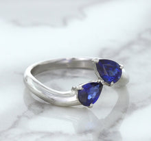 Load image into Gallery viewer, 1.11ctw Pear Blue Sapphire Snakehead Ring in 14K White Gold