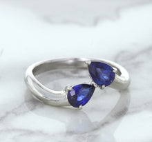 Load image into Gallery viewer, 1.11ctw Pear Blue Sapphire Snakehead Ring in 14K White Gold