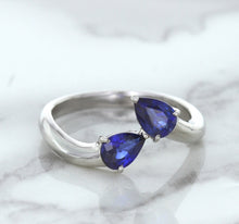 Load image into Gallery viewer, 1.11ctw Pear Blue Sapphire Snakehead Ring in 14K White Gold