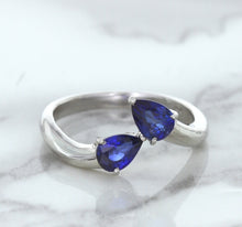 Load image into Gallery viewer, 1.11ctw Pear Blue Sapphire Snakehead Ring in 14K White Gold