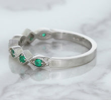 Load image into Gallery viewer, 0.21ctw Emerald Alternating Marquise Ring in 14K White Gold