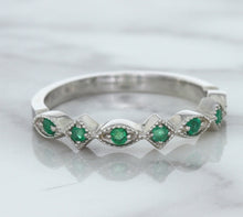 Load image into Gallery viewer, 0.21ctw Emerald Alternating Marquise Ring in 14K White Gold