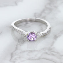 Load image into Gallery viewer, 0.45ct Round Lavender Sapphire Ring with Diamonds in 18K White Gold
