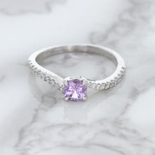 Load image into Gallery viewer, 0.45ct Round Lavender Sapphire Ring with Diamonds in 18K White Gold