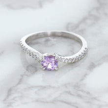 Load image into Gallery viewer, 0.45ct Round Lavender Sapphire Ring with Diamonds in 18K White Gold