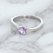 Load image into Gallery viewer, 0.45ct Round Lavender Sapphire Ring with Diamonds in 18K White Gold