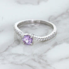 Load image into Gallery viewer, 0.45ct Round Lavender Sapphire Ring with Diamonds in 18K White Gold