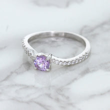 Load image into Gallery viewer, 0.45ct Round Lavender Sapphire Ring with Diamonds in 18K White Gold