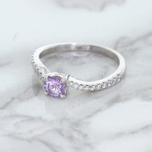 Load image into Gallery viewer, 0.45ct Round Lavender Sapphire Ring with Diamonds in 18K White Gold