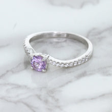 Load image into Gallery viewer, 0.45ct Round Lavender Sapphire Ring with Diamonds in 18K White Gold