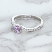 Load image into Gallery viewer, 0.45ct Round Lavender Sapphire Ring with Diamonds in 18K White Gold