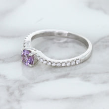 Load image into Gallery viewer, 0.45ct Round Lavender Sapphire Ring with Diamonds in 18K White Gold