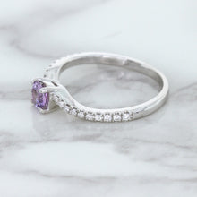 Load image into Gallery viewer, 0.45ct Round Lavender Sapphire Ring with Diamonds in 18K White Gold