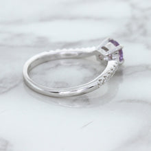 Load image into Gallery viewer, 0.45ct Round Lavender Sapphire Ring with Diamonds in 18K White Gold