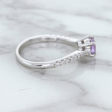Load image into Gallery viewer, 0.45ct Round Lavender Sapphire Ring with Diamonds in 18K White Gold