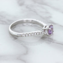 Load image into Gallery viewer, 0.45ct Round Lavender Sapphire Ring with Diamonds in 18K White Gold