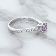 Load image into Gallery viewer, 0.45ct Round Lavender Sapphire Ring with Diamonds in 18K White Gold