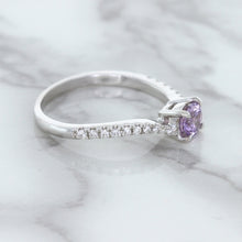 Load image into Gallery viewer, 0.45ct Round Lavender Sapphire Ring with Diamonds in 18K White Gold