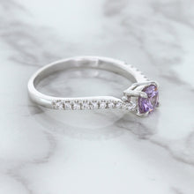 Load image into Gallery viewer, 0.45ct Round Lavender Sapphire Ring with Diamonds in 18K White Gold