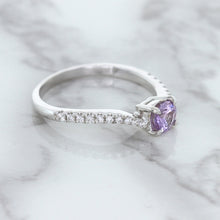 Load image into Gallery viewer, 0.45ct Round Lavender Sapphire Ring with Diamonds in 18K White Gold