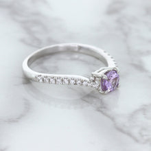 Load image into Gallery viewer, 0.45ct Round Lavender Sapphire Ring with Diamonds in 18K White Gold