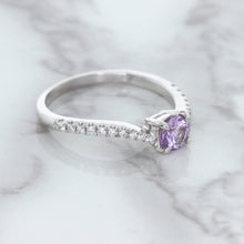 Load image into Gallery viewer, 0.45ct Round Lavender Sapphire Ring with Diamonds in 18K White Gold