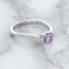 Load image into Gallery viewer, 0.45ct Round Lavender Sapphire Ring with Diamonds in 18K White Gold