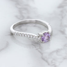 Load image into Gallery viewer, 0.45ct Round Lavender Sapphire Ring with Diamonds in 18K White Gold