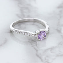 Load image into Gallery viewer, 0.45ct Round Lavender Sapphire Ring with Diamonds in 18K White Gold