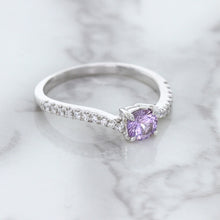Load image into Gallery viewer, 0.45ct Round Lavender Sapphire Ring with Diamonds in 18K White Gold