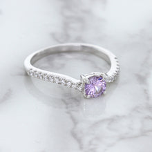 Load image into Gallery viewer, 0.45ct Round Lavender Sapphire Ring with Diamonds in 18K White Gold