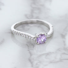 Load image into Gallery viewer, 0.45ct Round Lavender Sapphire Ring with Diamonds in 18K White Gold