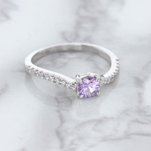 Load image into Gallery viewer, 0.45ct Round Lavender Sapphire Ring with Diamonds in 18K White Gold