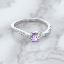 Load image into Gallery viewer, 0.45ct Round Lavender Sapphire Ring with Diamonds in 18K White Gold