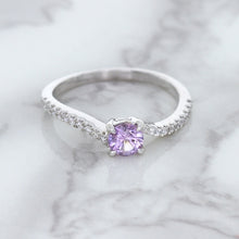 Load image into Gallery viewer, 0.45ct Round Lavender Sapphire Ring with Diamonds in 18K White Gold