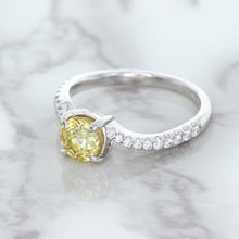 Load image into Gallery viewer, 1.49ct Round Yellow Sapphire Ring with Diamond Accents in 18K White Gold