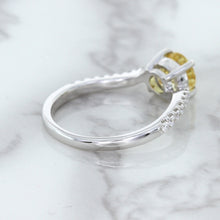 Load image into Gallery viewer, 1.49ct Round Yellow Sapphire Ring with Diamond Accents in 18K White Gold