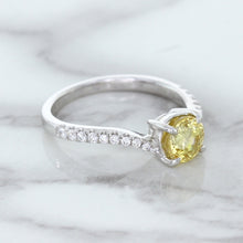 Load image into Gallery viewer, 1.49ct Round Yellow Sapphire Ring with Diamond Accents in 18K White Gold