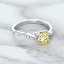 Load image into Gallery viewer, 1.49ct Round Yellow Sapphire Ring with Diamond Accents in 18K White Gold