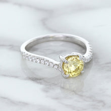 Load image into Gallery viewer, 1.49ct Round Yellow Sapphire Ring with Diamond Accents in 18K White Gold