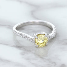 Load image into Gallery viewer, 1.49ct Round Yellow Sapphire Ring with Diamond Accents in 18K White Gold