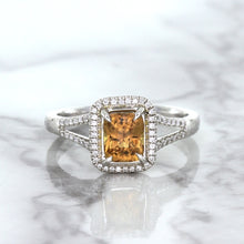 Load image into Gallery viewer, 1.14ct Cushion Unheated Peach Sapphire with Diamond Halo in 18K White Gold
