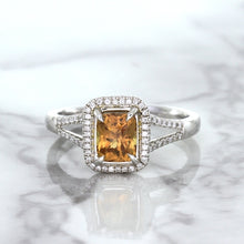 Load image into Gallery viewer, 1.14ct Cushion Unheated Peach Sapphire with Diamond Halo in 18K White Gold